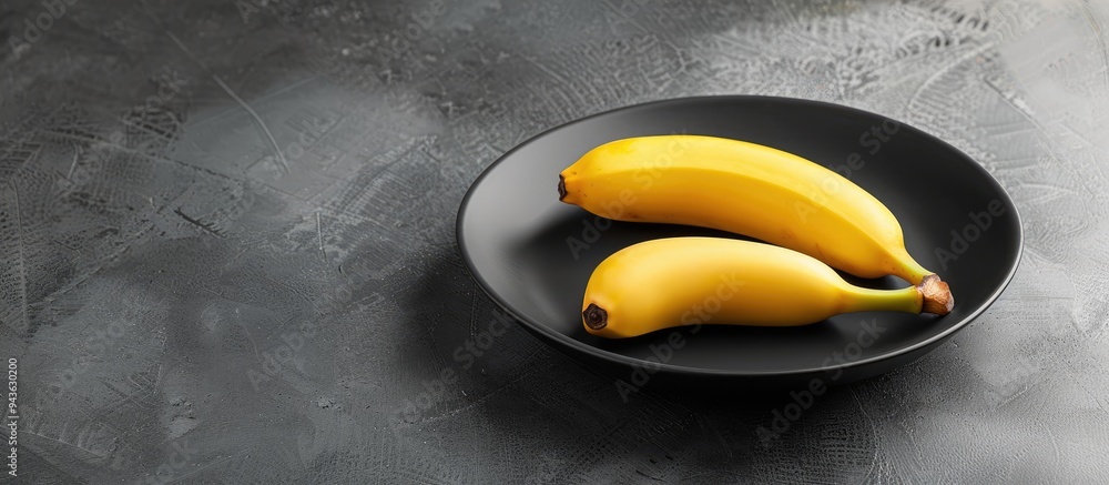 Poster steamed bananas served on a plate with copy space image