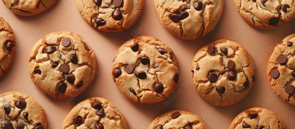 Poster an enticing copy space image featuring assorted cookies adorned with chocolate chips