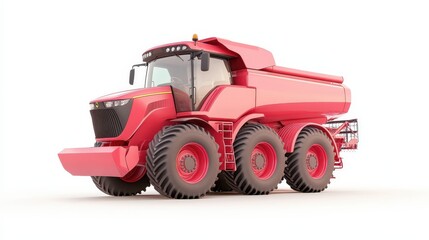 Obraz premium A red tractor with a yellow cab is parked on a white background