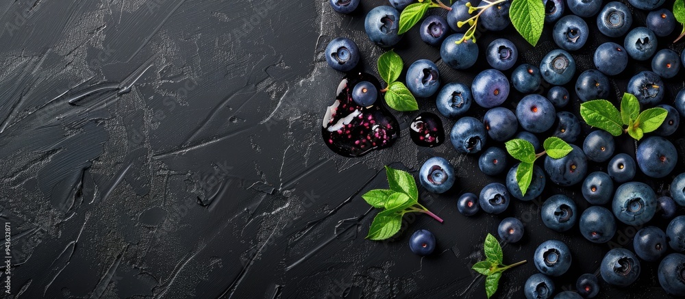 Poster a backdrop of black showcases blueberry jam and fresh berries with room for text or graphics. creati