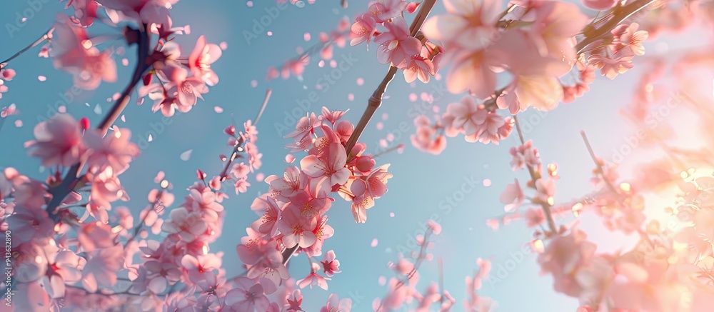 Aufkleber cherry blossom branches set against a blue sky create a dreamy and romantic spring landscape with a 