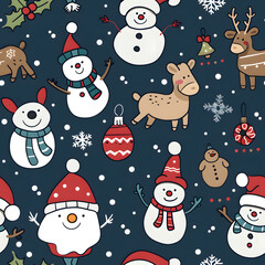New Year and Christmas 2d cartoon or graphic advertising background, Seamless pattern