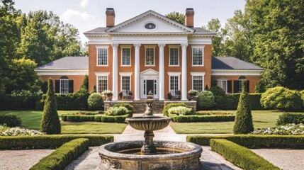 Elegant Brick Mansion with Fountain