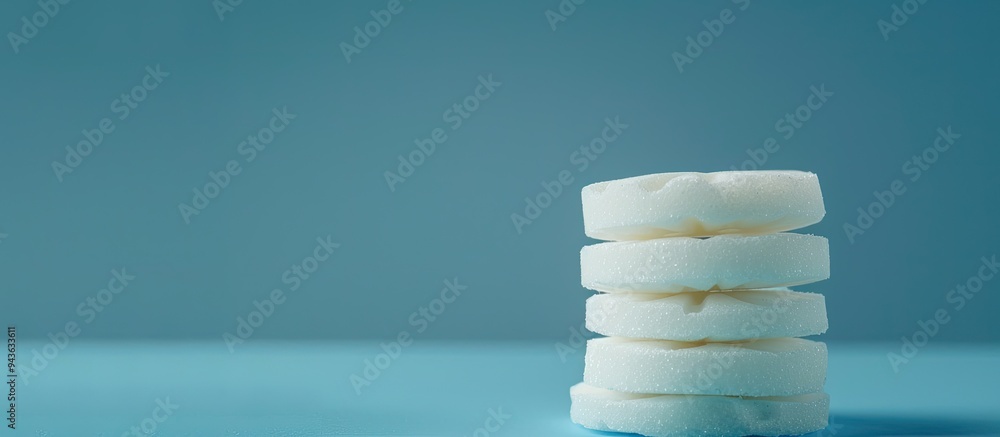 Poster A stack of sugar substitute tablets on a blue backdrop with room for a copy space image serving as an alternative to traditional sugar