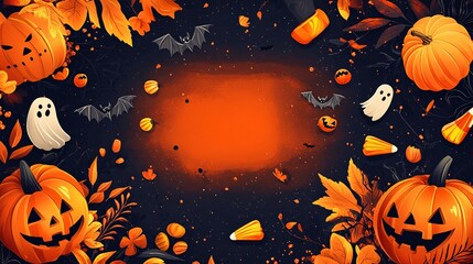 Festive Halloween Wallpaper with Jack-o'-Lanterns and Ghosts - Haloween wallpaper