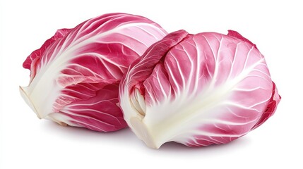 Fototapeta premium Two pieces of red cabbage with white veins