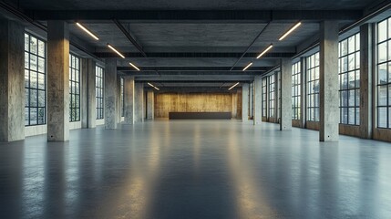 Modern factory, warehouse, shop or store, space on concrete floor for industrial. 