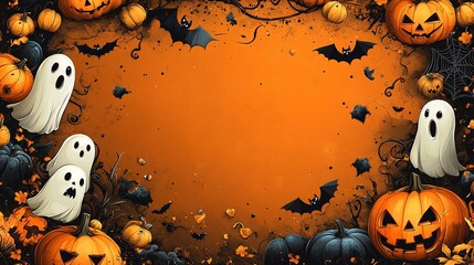 Spooky Halloween Wallpaper: Orange and Black with Carved Pumpkins - Haloween wallpaper