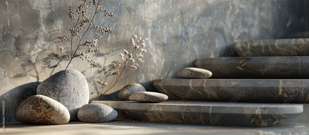 Aufkleber background podium featuring natural stones with textured composition for a stylish copy space image