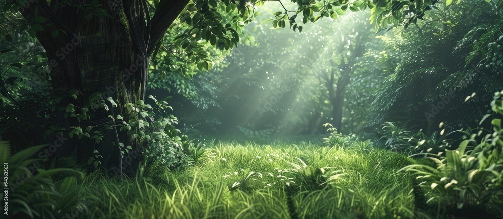 Poster nature envelops a huge billboard in a lush forest setting offering ample copy space image