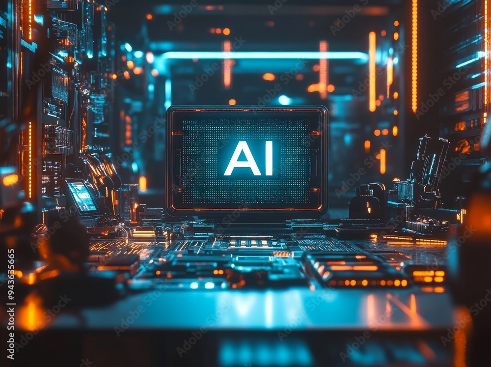 Poster a futuristic ai neural network, machine deep learning with an ai brain concept. the technology is ba