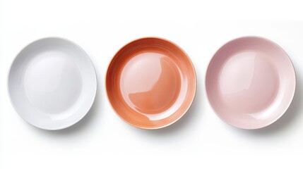 Three plates of different colors are shown on a white background
