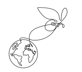 Abstract butterfly with planet Earth as line drawing on white background