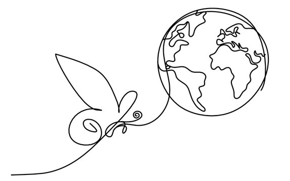 recommend clip art: Abstract butterfly with planet Earth as line drawing on white background