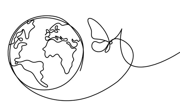 recommend clip art: Abstract butterfly with planet Earth as line drawing on white background