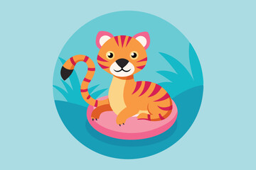 Small and cute tiger swims on a circle A.eps