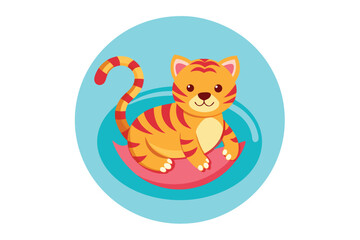 Small and cute tiger swims on a circle J.eps