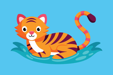 Small and cute tiger swims on a circle I.eps