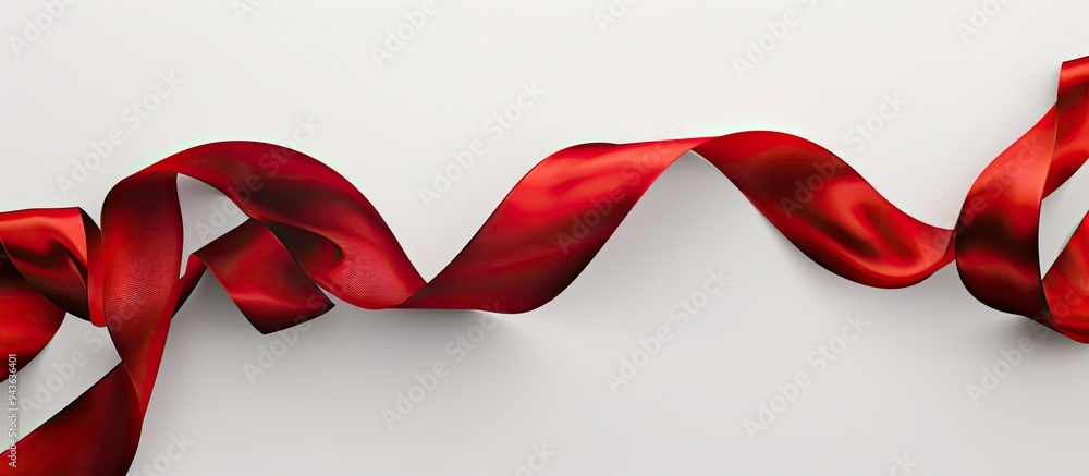 Poster Top view of an elegant red ribbon on a white background with room for text in the image. Creative banner. Copyspace image
