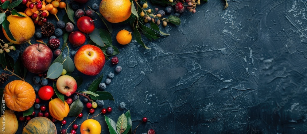 Aufkleber Winter fruits staged in a flat lay composition featuring ample copy space image