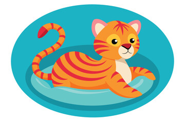 Small and cute tiger swims on a circle L.eps
