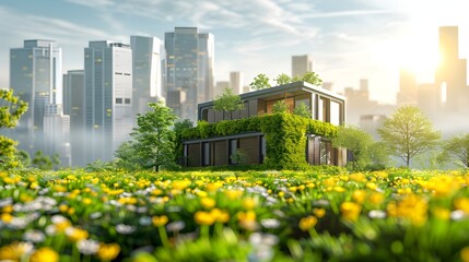 Fototapeta premium Sustainable Urban Housing Development with Eco Friendly Designs and Green Spaces