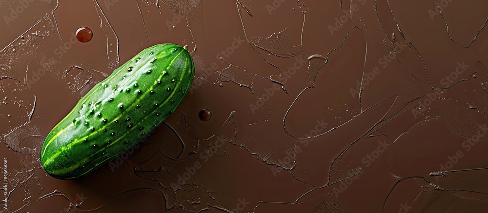 Aufkleber Top view of a cucumber placed on a brown background with ample copy space image for text or designs