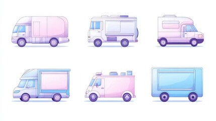 Naklejka premium A set of six cartoon trucks, each with a different color