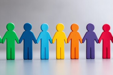 Vibrant, colorful figures holding hands in a line, symbolizing unity, diversity, and inclusion