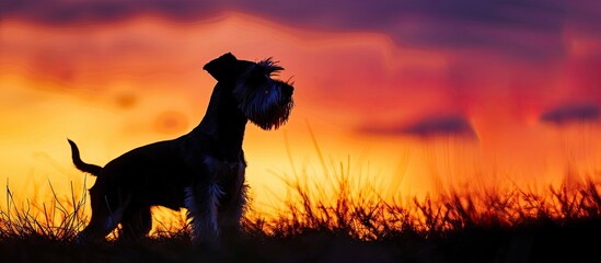 Sealyham terrier silhouette set against a sunset backdrop with copy space image