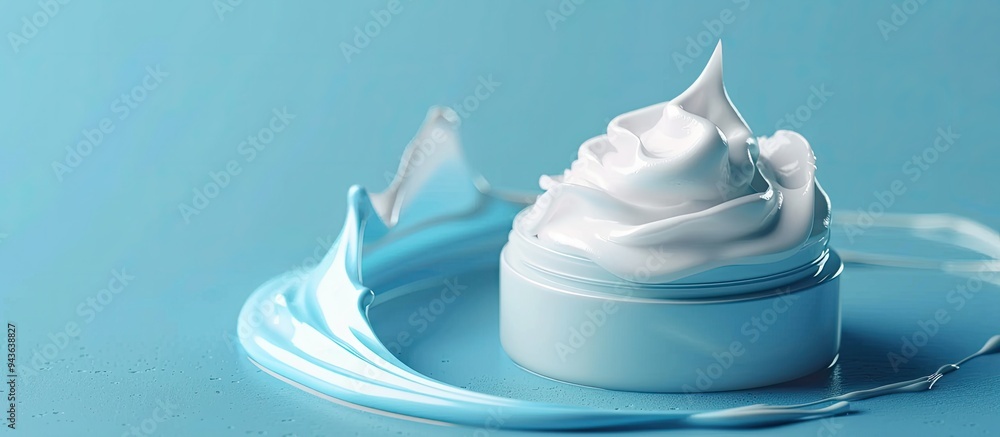 Poster Cosmetic cream samples displayed on a blue backdrop with copy space image for text