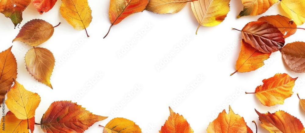 Canvas Prints autumn leaves form a frame against a white background leaving room for a copy space image