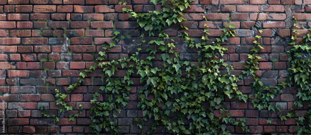 Poster old brick wall adorned with ivy creating a picturesque copy space image