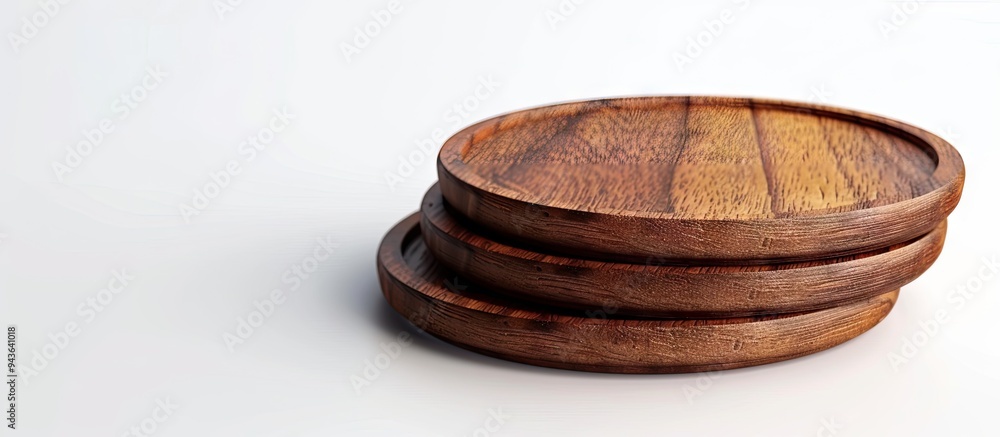 Poster wooden coasters featuring a simple white backdrop for a copy space image