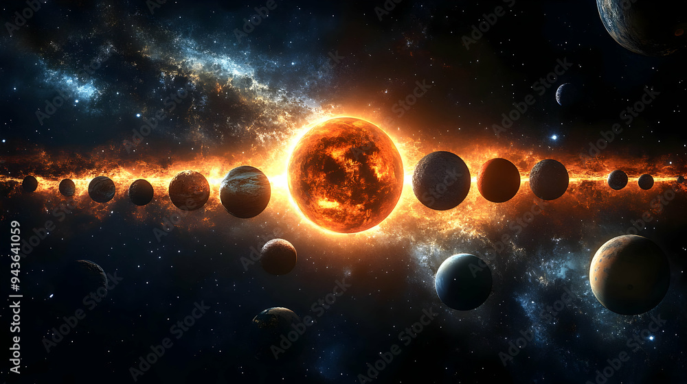 Poster a fiery star explodes in a supernova, illuminating a distant galaxy.