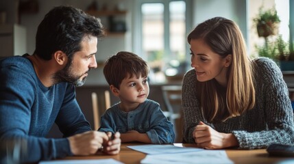 Family discussing term life insurance coverage with a focus on securing their future at home.