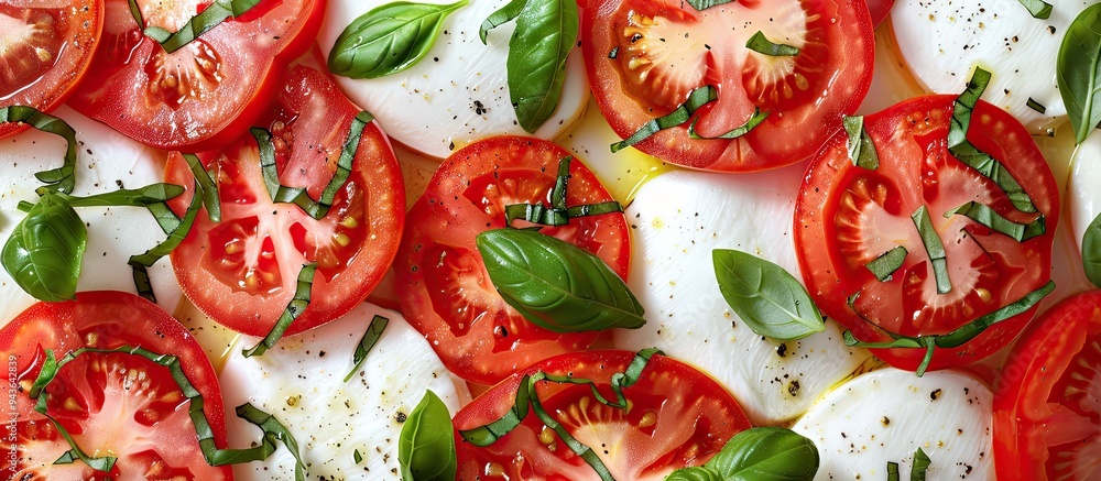 Aufkleber italian caprese salad featuring sliced tomatoes mozzarella basil and olive oil with a blank space fo