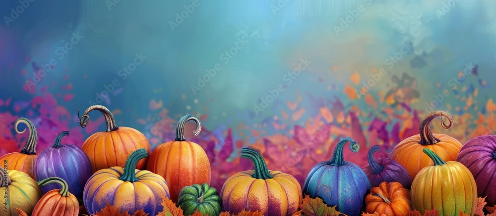 Poster Pumpkins displayed with vibrant colors providing a cheerful backdrop for copy space image