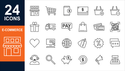 E-Commerce and Shopping thin line icons set. E-Commerce, Shop, Online Shopping Editable Stroke icons collection. Shopping symbols set. Vector illustration editable stroke line icons