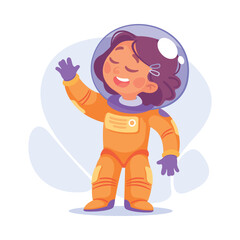 Girl Astronaut in Spacesuit as Child Profession Vector Illustration