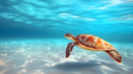 Fototapeta premium Mesmerizing Sea Turtle Gliding Through Turquoise Ocean Waters