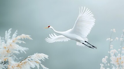 Obraz premium A Majestic Swan Gracefully Gliding Through the Misty Tranquil Lake