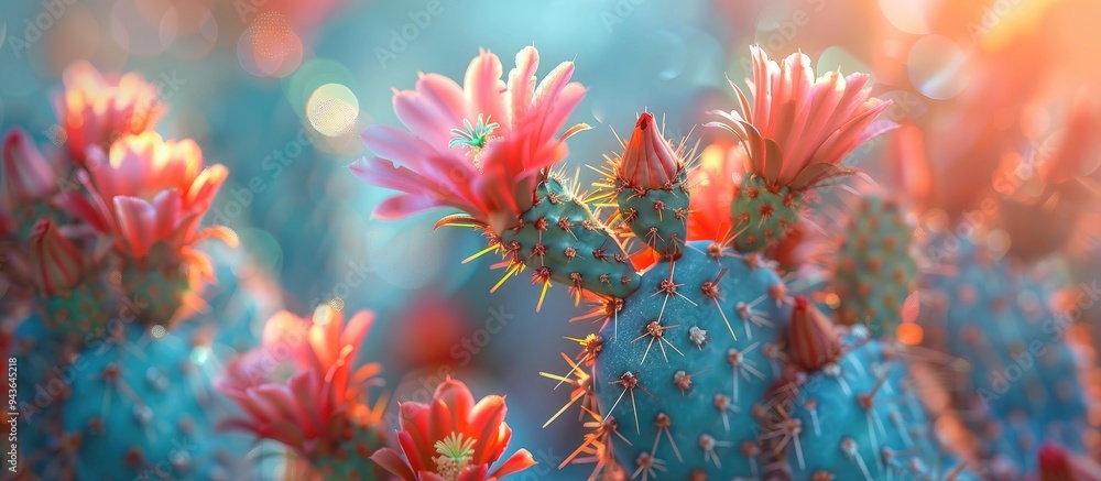 Aufkleber macro image of stunning cactus flowers for wallpaper with ample copy space image