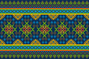Cross stitch pattern concept showcasing traditional ethnic geometric pattern, Design for textile, background,carpet,wallpaper,clothing,wrapping,Batik,fabric,Vector illustration	
