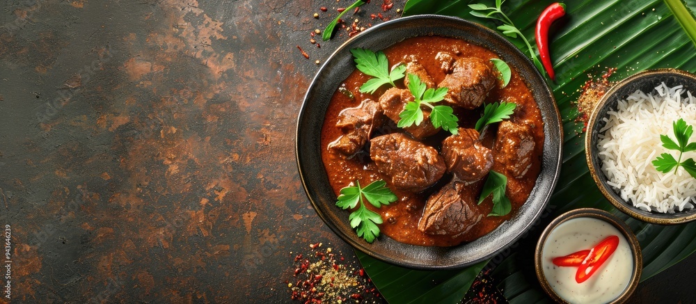 Poster delicious indonesian beef rendang with a copy space image