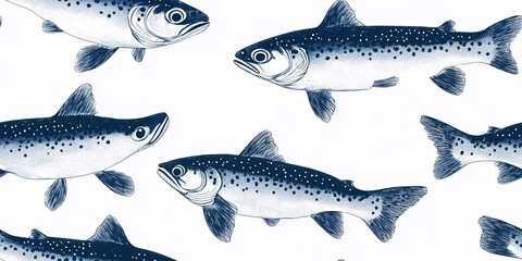 A detailed illustration of blue-spotted trout swimming elegantly in water.