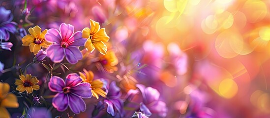 Purple and yellow flowers in a copy space image