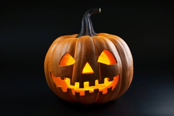 Fototapeta premium Halloween pumpkin with carved face on dark background 