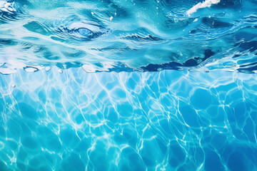 Obraz premium Processed collage of blue water waves texture in sunlight. Background for banner, backdrop