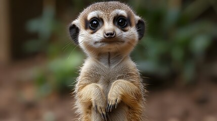 Obraz premium Cute and Curious Meerkat Standing Vigilantly in the Grass